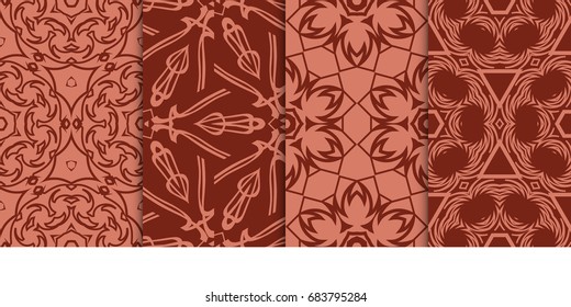 set of seamless geometric pattern with modern ornament. vector illustration. brown color