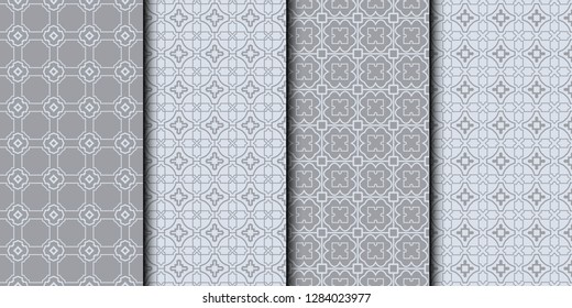 set of seamless geometric pattern of various ornament. vector illustration. grey color.