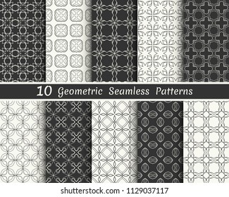 Set of seamless geometric patterns. Black and white line backgrounds collection. Endless repeating linear texture for wallpaper, packaging, banners, invitations, business cards, fabric print