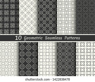 Set of seamless geometric patterns. Black and white line backgrounds collection. Endless repeating linear texture for wallpaper, packaging, banners, invitations, business cards, fabric print