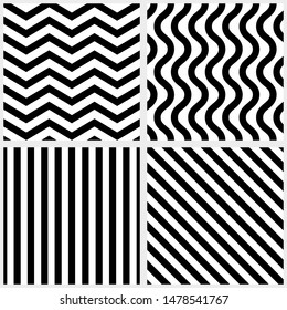 Set of seamless geometric patterns. Black and white line backgrounds collection. Simple basic line patterns