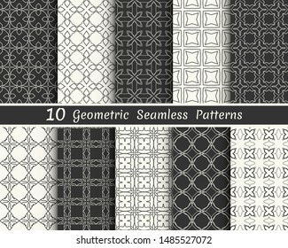 Set of seamless geometric patterns. Black and white line backgrounds collection. Endless repeating linear texture for wallpaper, packaging, banners, invitations, business cards, fabric print