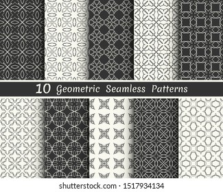 Set of seamless geometric patterns. Black and white line backgrounds collection. Endless repeating linear texture for wallpaper, packaging, banners, invitations, business cards, fabric print