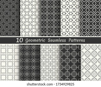 Conjunto de patrones geométricos sin fisuras. Colección de fondo de línea blanca y negra. Textura lineal repetitiva sin fin para papel pintado, embalaje, banners, invitaciones, tarjetas de visita, impresión de tela