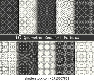 Conjunto de patrones geométricos sin fisuras. Colección de fondo de línea blanca y negra. Textura lineal repetitiva sin fin para papel pintado, embalaje, banners, invitaciones, tarjetas de visita, impresión de tela