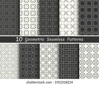 Conjunto de patrones geométricos sin fisuras. Colección de fondo de línea blanca y negra. Textura lineal repetitiva sin fin para papel pintado, embalaje, banners, invitaciones, tarjetas de visita, impresión de tela