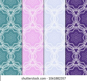 Set of seamless geometric patterns. Color backgrounds collection. Endless repeating linear texture. Vector illustration. For design