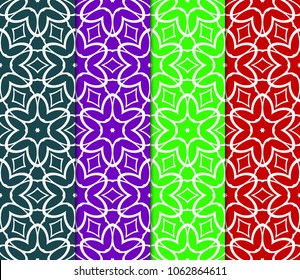 Set of seamless geometric patterns. Color backgrounds collection. Endless repeating linear texture. Vector illustration. For design