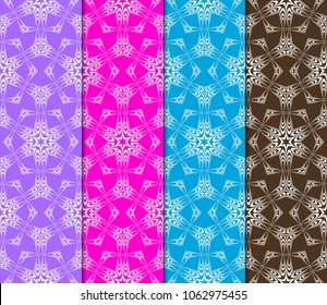 Set of seamless geometric patterns. Color backgrounds collection. Endless repeating linear texture. Vector illustration. For design
