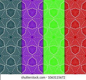 Set of seamless geometric patterns. Color backgrounds collection. Endless repeating linear texture. Vector illustration. For design