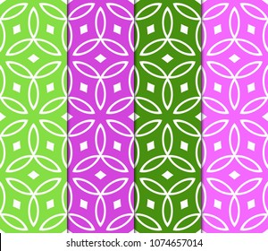 Set of seamless geometric patterns. Color backgrounds collection. Endless repeating linear texture. Vector illustration. For design