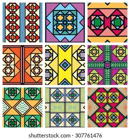 Set of seamless geometric patterns, design elements collection, vector colorful background.