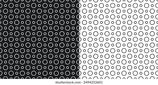 A set of seamless geometric patterns made of circles.  Abstract vintage background. Modern elegant texture. It can be used in web design, packaging, printing, textiles, wallpaper.