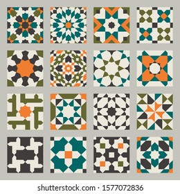 Set of seamless geometric patterns. Mosaic tile. 
Islamic traditional ornament. Vector illustration.