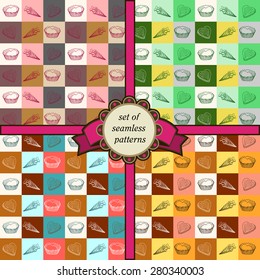 set of seamless geometric patterns with sweets