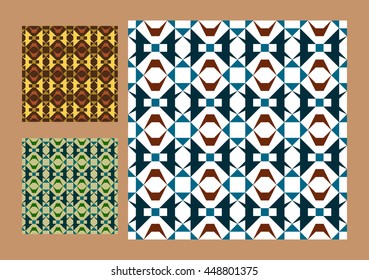 Set of seamless, geometric patterns. The template, texture, background. Three color options