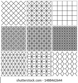 Set of seamless geometric patterns .The lines are black. Average thickness.