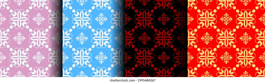 Set of seamless geometric patterns, traditional ornament, oriental print. For printing on fabric, wrapping paper, T-shirts, wallpaper. Stock vector illustration. Oriental