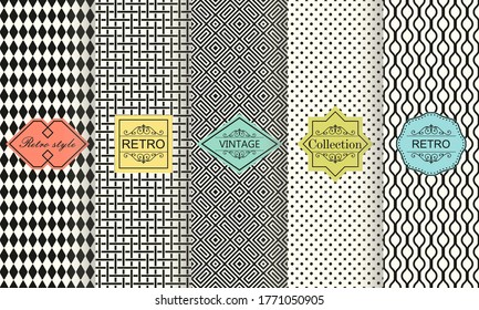 Set of seamless geometric patterns with trendy modern colorful labels. Shabby chic. Vector geometric seamless textures with zig zag lines, stripes.
