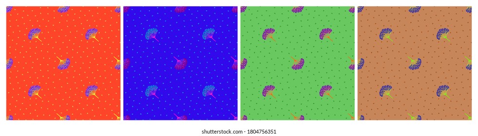 Set of seamless geometric patterns with  viburnum berries. Repeat botanical patterns. Vector illustration.