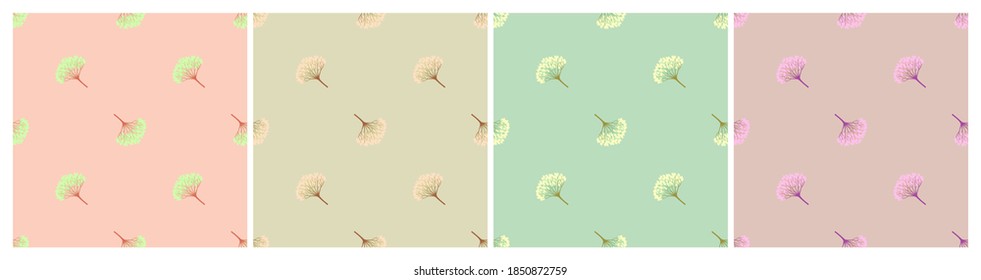 Set of seamless geometric patterns with  viburnum berries. Repeat botanical patterns. Vector illustration.
