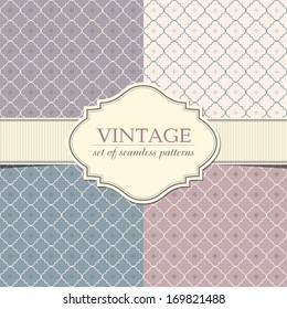 Set of seamless geometric patterns with vintage frame