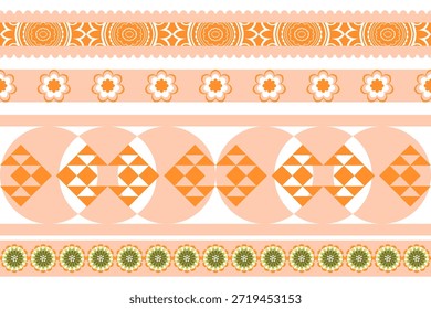 Conjunto de patrones geométricos sin costuras con adornos étnicos vintage y texturas de encaje floral rosa para el diseño de Fondo de pantalla de Vector. Patrón étnico, tela tribal nativa americana. libros de imágenes, tarjetas, alfombra