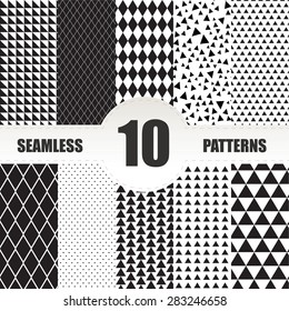 Set seamless geometric patterns.Triangle and rhombus patterns collection