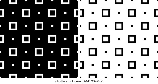 Set of Seamless Geometric Squares and Dots Black and White Patterns. Vector Art.