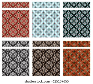 Set of seamless geometric textures and borders, American Indians tribal style. Swatches and pattern brushes included in vector file. 