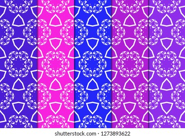 Set of Seamless Geometrical Linear Texture. Backdrop. Vector Illustration. For Design, Wallpaper, Fashion, Print. Blue, red, purple color.