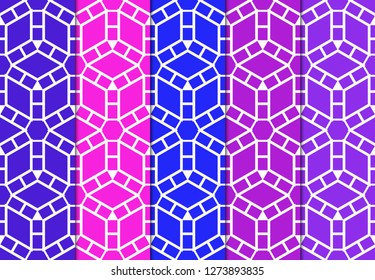 Set of Seamless Geometrical Linear Texture. Backdrop. Vector Illustration. For Design, Wallpaper, Fashion, Print. Blue, red, purple color.