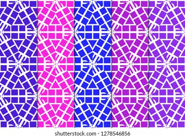 Set of Seamless Geometrical Linear Texture. Backdrop. Vector Illustration. For Design, Wallpaper, Fashion, Print. Blue, red, purple color.