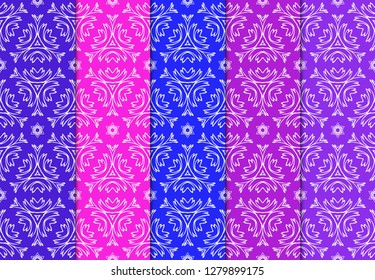 Set of Seamless Geometrical Linear Texture. Backdrop. Vector Illustration. For Design, Wallpaper, Fashion, Print. Blue, red, purple color.