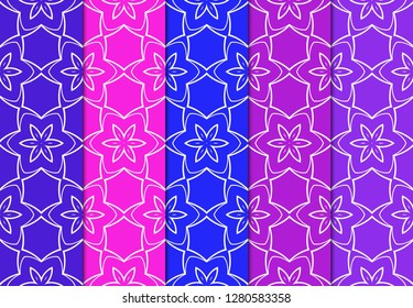 Set of Seamless Geometrical Linear Texture. Backdrop. Vector Illustration. For Design, Wallpaper, Fashion, Print. Blue, red, purple color.