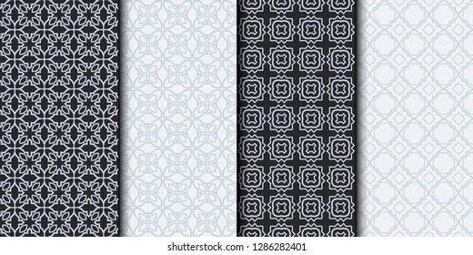 Set of Seamless Geometrical Linear Texture. Original Geometrical Puzzle. Backdrop. Grey color. Vector illustration.