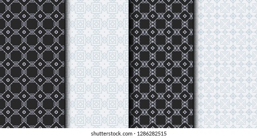 Set of Seamless Geometrical Linear Texture. Original Geometrical Puzzle. Backdrop. Grey color. Vector illustration.