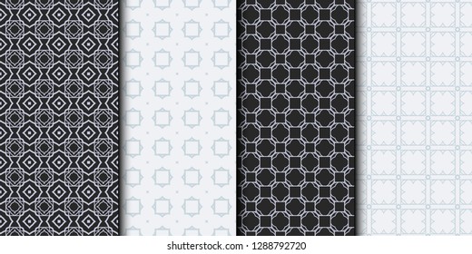 Set of Seamless Geometrical Linear Texture. Original Geometrical Puzzle. Backdrop. Grey color. Vector illustration.