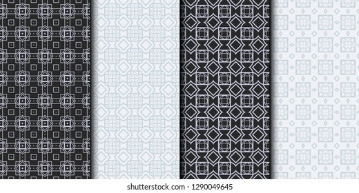 Set of Seamless Geometrical Linear Texture. Original Geometrical Puzzle. Backdrop. Grey color. Vector illustration.