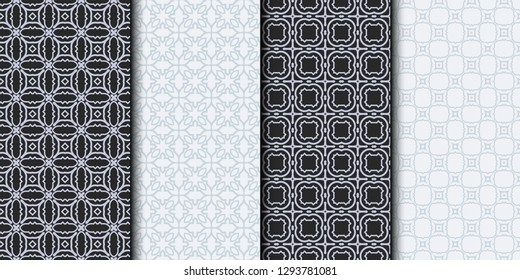 Set of Seamless Geometrical Linear Texture. Original Geometrical Puzzle. Backdrop. Grey color. Vector illustration.