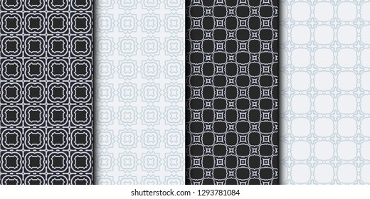Set of Seamless Geometrical Linear Texture. Original Geometrical Puzzle. Backdrop. Grey color. Vector illustration.