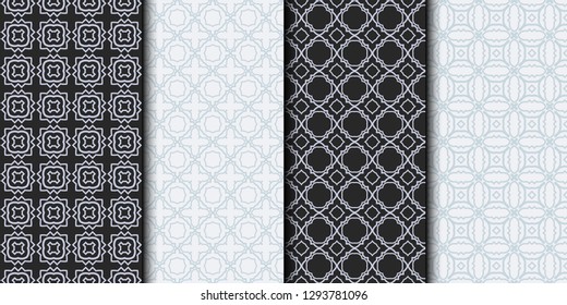 Set of Seamless Geometrical Linear Texture. Original Geometrical Puzzle. Backdrop. Grey color. Vector illustration.