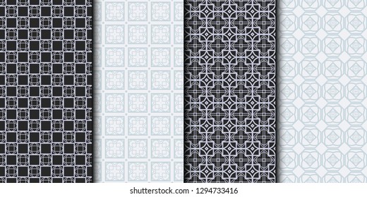 Set of Seamless Geometrical Linear Texture. Original Geometrical Puzzle. Backdrop. Grey color. Vector illustration.