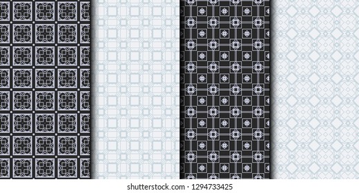 Set of Seamless Geometrical Linear Texture. Original Geometrical Puzzle. Backdrop. Grey color. Vector illustration.