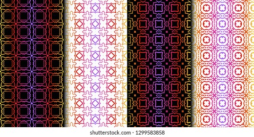 Set of Seamless Geometrical Linear Texture. Original Geometrical Puzzle. Backdrop. Vector illustration