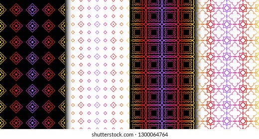 Set of Seamless Geometrical Linear Texture. Original Geometrical Puzzle. Backdrop. Vector illustration