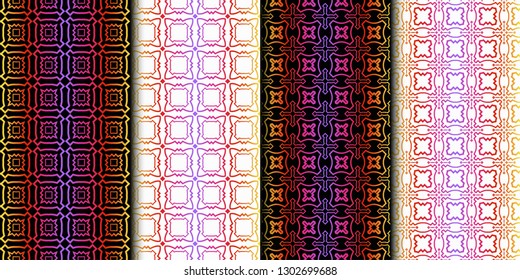 Set of Seamless Geometrical Linear Texture. Original Geometrical Puzzle. Backdrop. Vector illustration
