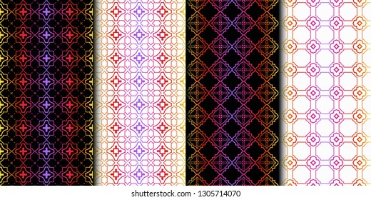 Set of Seamless Geometrical Linear Texture. Original Geometrical Puzzle. Backdrop. Vector illustration