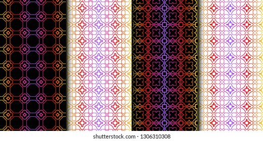Set of Seamless Geometrical Linear Texture. Original Geometrical Puzzle. Backdrop. Vector illustration