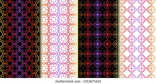 Set of Seamless Geometrical Linear Texture. Original Geometrical Puzzle. Backdrop. Vector illustration